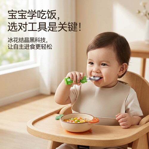 卡通叉勺纯钛餐具套装宝宝辅食勺卡通水果动物可爱造型宝宝训练