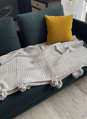 棕色粗棒针毛线针织毯 北欧耐脏球球毯【Neta