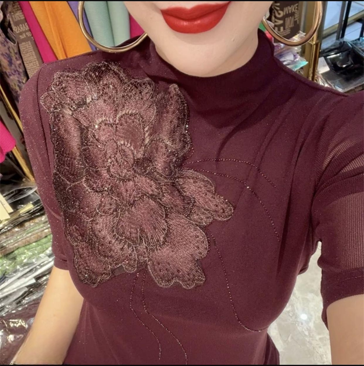 2026年春季新款时尚洋气百搭显瘦半高领中袖T恤打底小衫女上衣潮