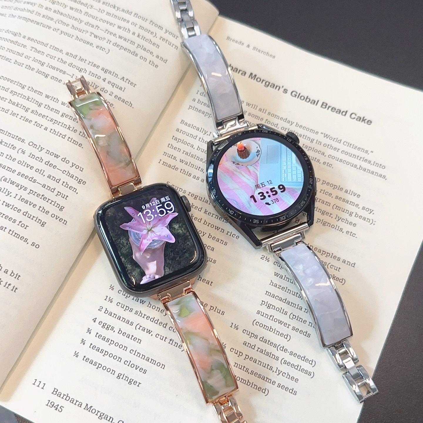 琥珀豹纹树脂金属GT5适用华为GT6手表watch4表带SE苹果11小米9PRO