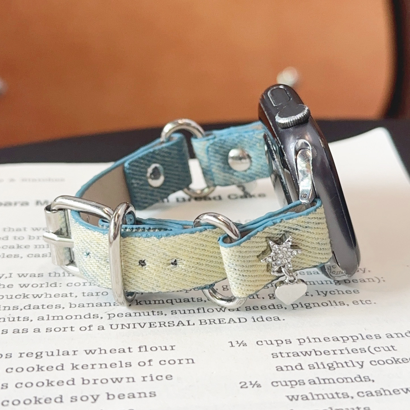 牛仔星星镶钻细款GT5适用华为GT6手表watch4表带fit4苹果s11小米9