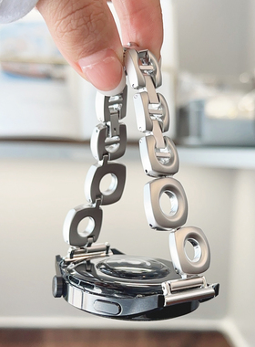 方块圆孔金属链条GT5适用华为GT3手表watch4pro表带苹果S10小米S4