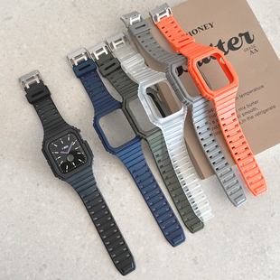 工装一体硅胶iwatch表带se适用s9苹果applewatch手表s8保护壳新款