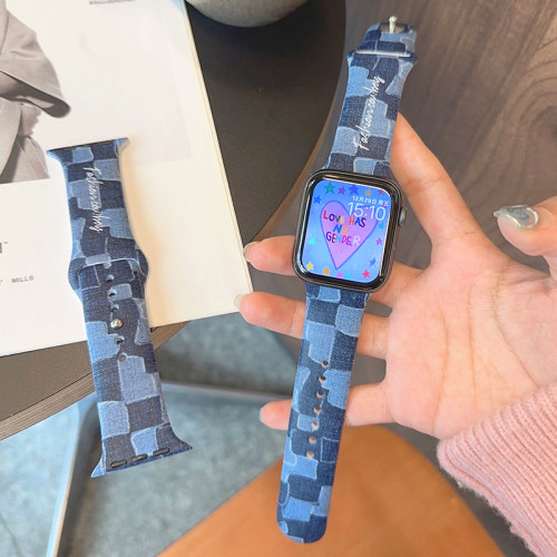 牛仔纹硅胶潮牌适用iwatch表带