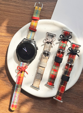 圣诞蝴蝶结绒皮细款GT6适用华为GT3手表watch5表带苹果11小米9pro