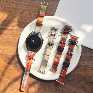 圣诞蝴蝶结绒皮细款 GT6适用华为GT3手表watch5表带苹果11小米9pro