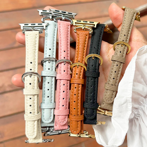 荔枝纹真皮金属适用watch表带