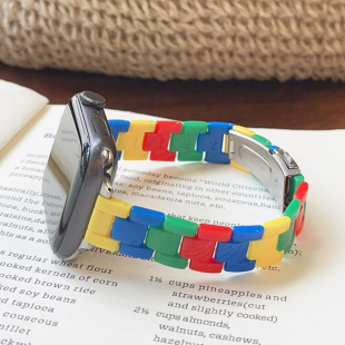 积木细款 彩色树脂金属GT5适用华为GT3手表watch4pro表带苹果9小米