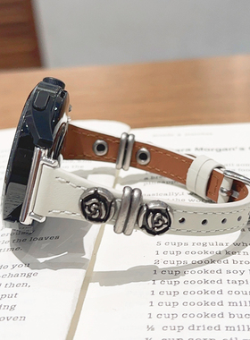 金属山茶花皮革GT5细款GT4适用华为GT3手表watch4pro苹果表带荣耀