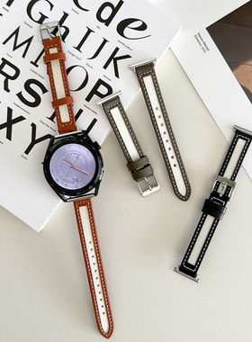 帆布真皮小蛮腰小众GT4适用gt2华为GT3手表watch4pro表带46荣耀41