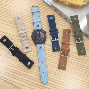 朋克金属绒皮s9真皮GT4适用华为GT3手表watch4pro表带iwatch苹果8