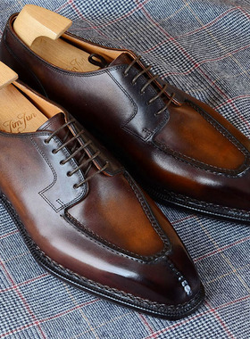 JIMJUN Pie Crust Apron正装商务男鞋手工定制挪威缝线德比款皮鞋