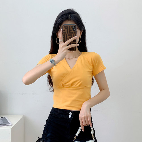 短袖韩版高腰短款纯棉女