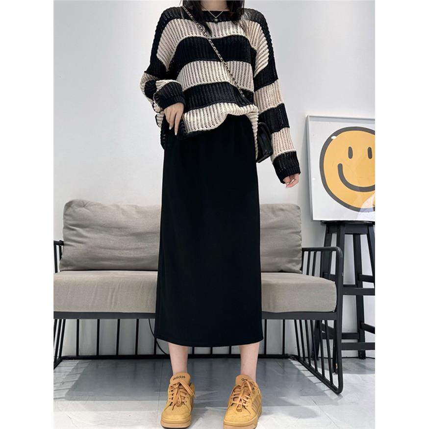 胖mm黑色后开叉半身裙女秋冬大码高腰A字垂感显瘦中长款直筒裙子,女装/女士精品,大码半身裙,淘宝优惠券,粉丝福利购,淘宝优惠卷