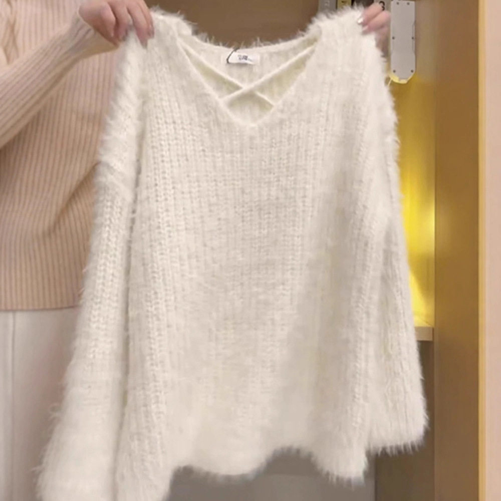 水貂绒毛衣女2025春秋冬季新款设计感小众宽松慵懒风内搭针织套衫