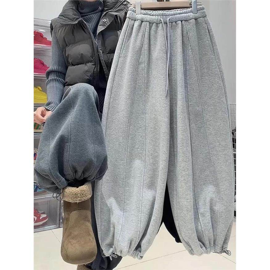灰色加绒束脚休闲裤女冬季新款大码显瘦长裤宽松女款灯笼阔腿裤子,女装/女士精品,休闲裤,淘宝优惠券,粉丝福利购,淘宝优惠卷