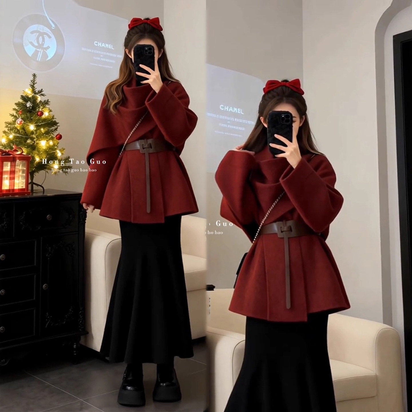 冬装一整套韩系氛围感围巾领针织毛衣斗篷外套鱼尾半身裙两件套女,女装/女士精品,大码套装,淘宝优惠券,粉丝福利购,淘宝优惠卷