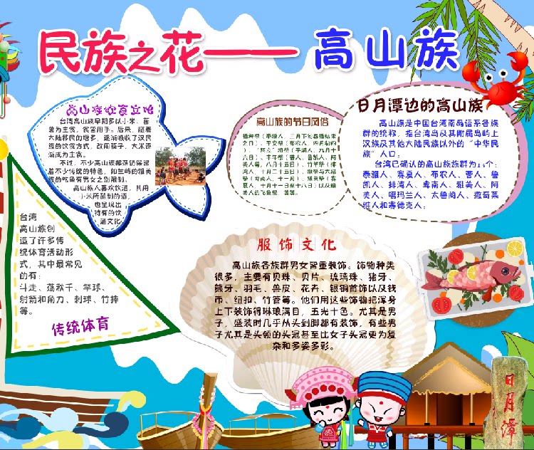 民族之花小报高山族小报墙贴高山族宣传栏民族团结宣传墙贴