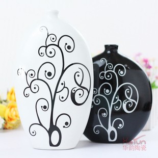 景德镇陶瓷器田园花瓶黑白波谱时尚 创意家居摆件饰品 工艺花瓶个性