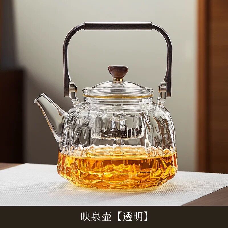 锤纹玻璃提梁壶耐高温茶壶玻璃烧茶壶