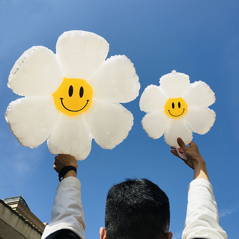 白色雏菊太阳花朵铝膜气球ins儿童生日派对装饰拍照道具大号汽球