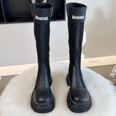 潮牌长筒靴女薄款 透气网纱厚底高筒骑士靴镂空不过膝高筒靴网靴夏