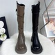 欧洲站真皮长筒靴女秋冬2025新款 加绒小个子厚底不过膝高筒后拉链