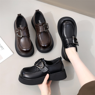 2026年春季 英伦风厚底乐福鞋 女皮面圆头金属扣百搭软底不累脚单鞋
