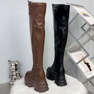 内增高10cm防水台新款女秋冬美拉德风厚底过膝靴子侧拉链骑士靴女