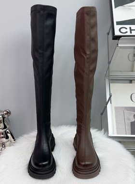 后拉链秋冬季厚底加绒高筒女靴子