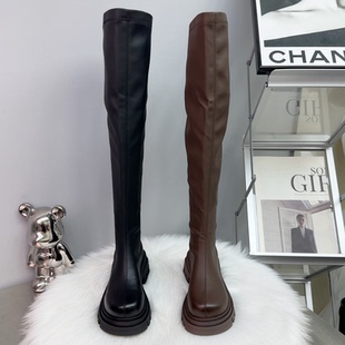 过膝靴女靴子秋冬季加绒高筒骑士靴厚底增高女靴后拉链瘦瘦靴皮靴