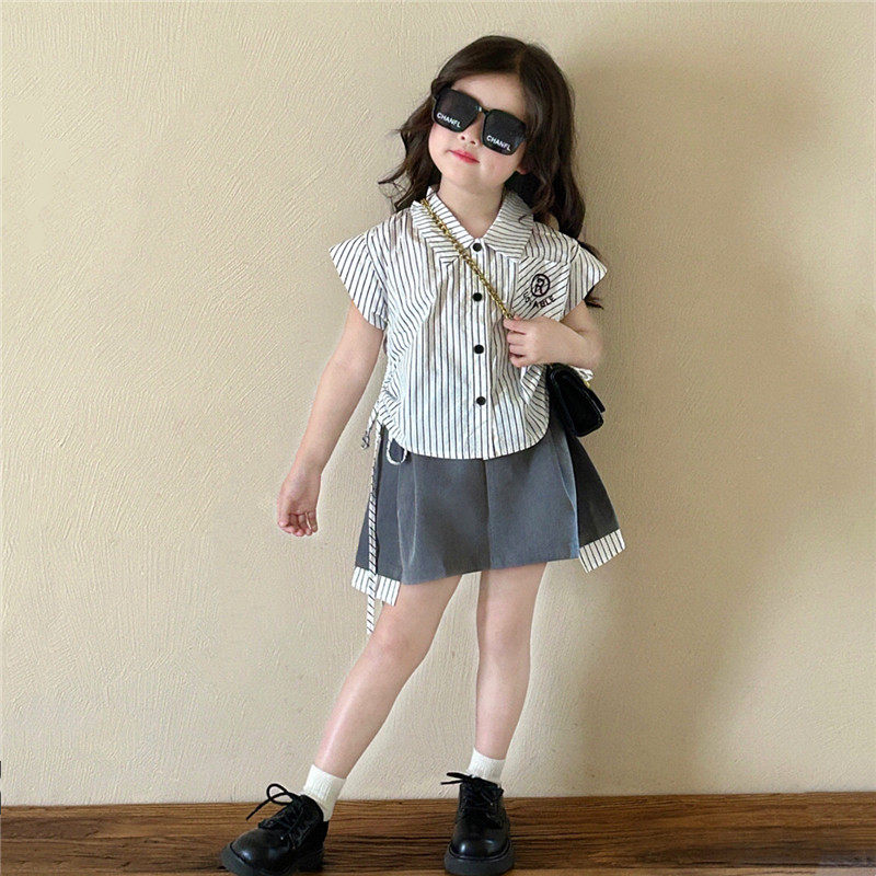 女宝夏装2025新款夏季洋气韩版条纹学院风小百褶裙套装两件套,童装/婴儿装/亲子装,套装,淘宝优惠券,粉丝福利购,淘宝优惠卷