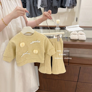 原创新品超好看洋气加绒秋冬新品卫衣套装两件套女宝宝爱心休闲款