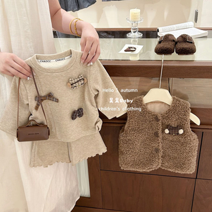 原创新品女宝宝秋冬一体绒休闲洋气爱运动宝宝卫衣套装女童两件套