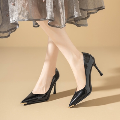 新款黑色高跟鞋女职业工作鞋软底