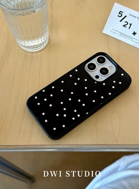 DWI STUDIO磨砂ins黑色小花花手机壳16promax/14适用苹果15pro/15promax/13新款iPhone16黑边壳