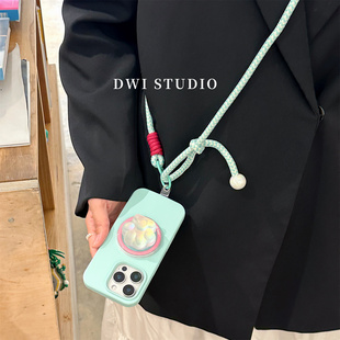 iPhone17promax液态硅胶壳 13新款 DWI STUDIO薄荷绿粉猫爪磁吸支架挂绳16promax全包AI按键适用苹果15promax