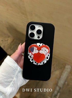 DWI STUDIO复古爱心斑点小狗磁吸支架手机壳17promax全包AI按键适用苹果15promax/13新款iPhone16液态硅胶壳