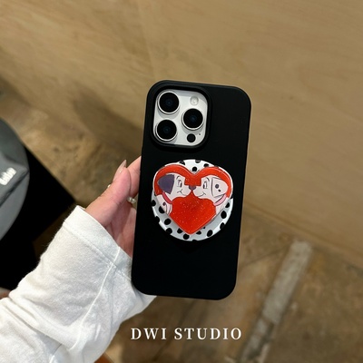 复古爱心斑点小狗磁吸支架手机壳