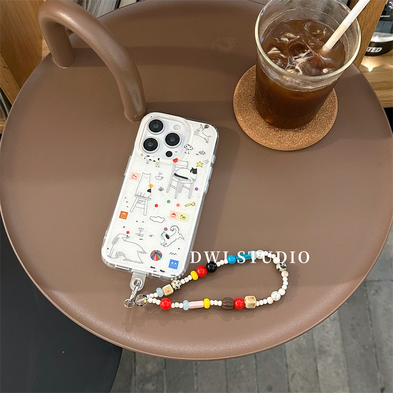 小众彩色插画小狗链条挂绳手机壳