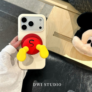 DWI STUDIO可爱趣味米奇屁屁磁吸支架挂绳壳17promax全包AI按键适用苹果16promaxiPhone16液态硅胶壳15/14