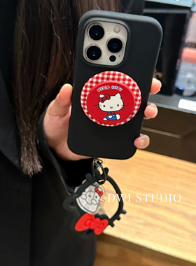 DWI STUDIO可爱新年红格纹红Kitty支架挂绳手机壳17promax适用苹果16promaxiPhone16壳15/14液态