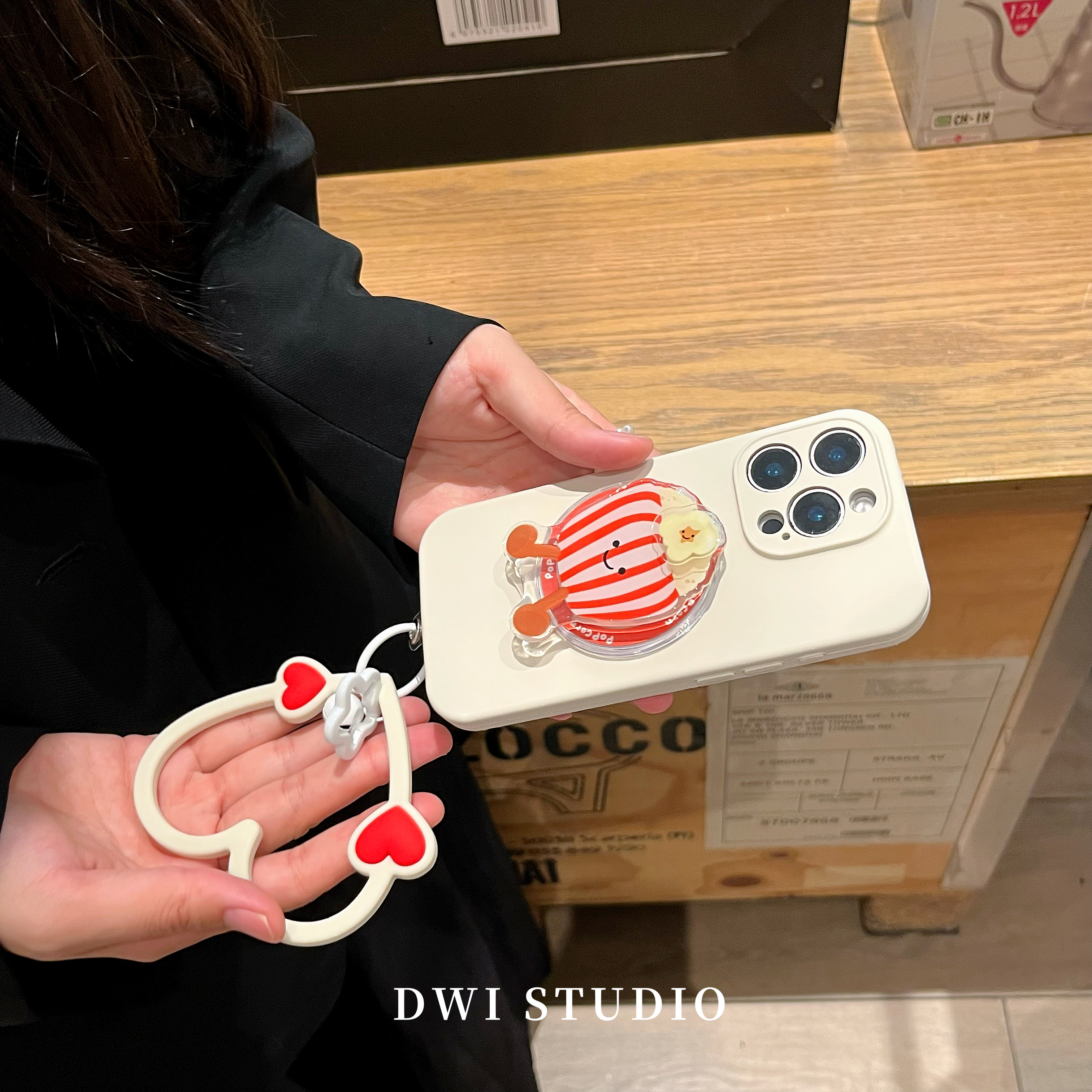 趣味爆米花磁吸支架爱心挂绳壳