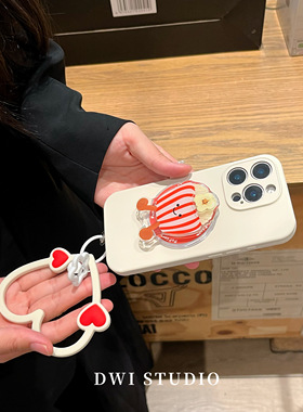 DWI STUDIO趣味爆米花磁吸支架爱心挂绳手机壳16promax全包AI按键适用苹果15proiPhone16液态硅胶壳17promax