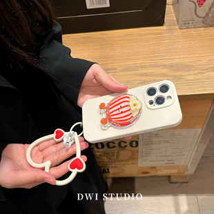 DWI STUDIO趣味爆米花磁吸支架爱心挂绳手机壳16promax全包AI按键适用苹果15proiPhone16液态硅胶壳17promax