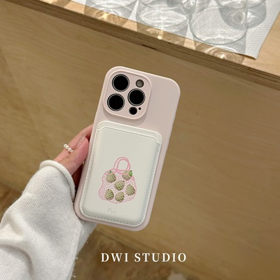 简约韩系粉色水果插卡磁吸手机壳