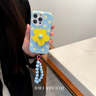 STUDIO高级感奶黄波点花花挂绳手机壳17promax适用苹果16promaxiPhone17壳15pro DWI