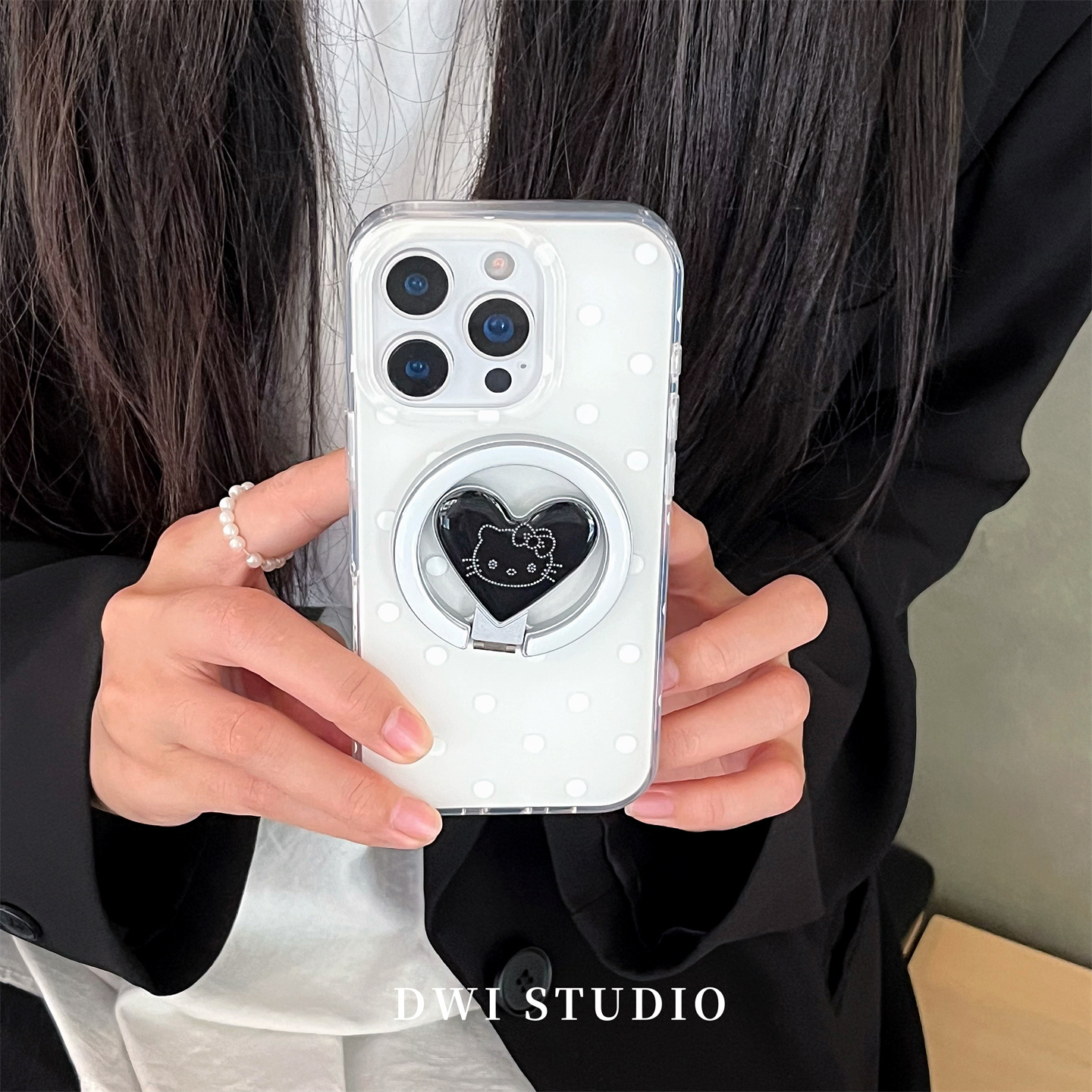 韩系简约ins白波点爱心Kitty壳