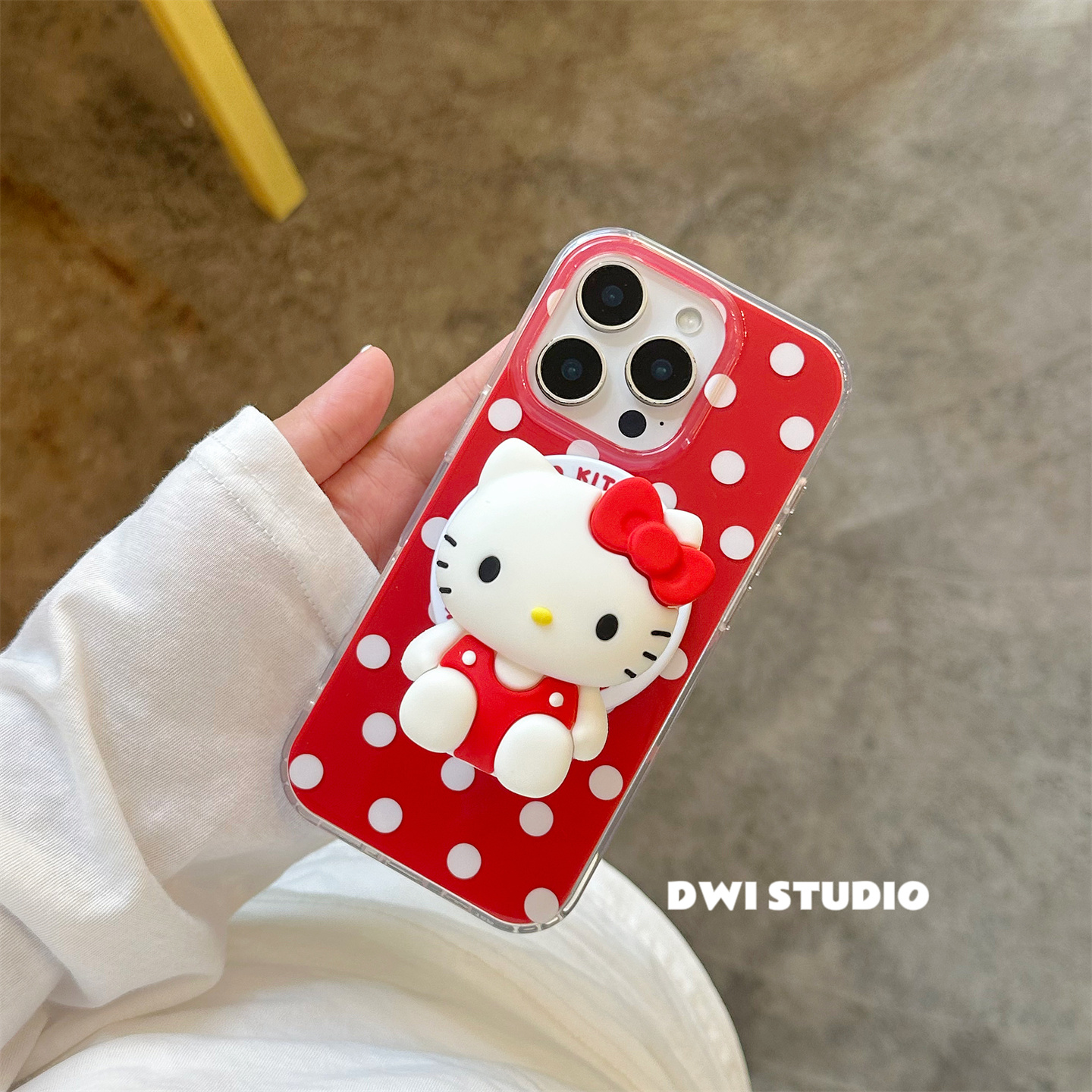 复古可爱立体红波点Kitty支架壳