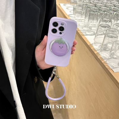 可爱紫色小茄子磁吸挂绳手机壳